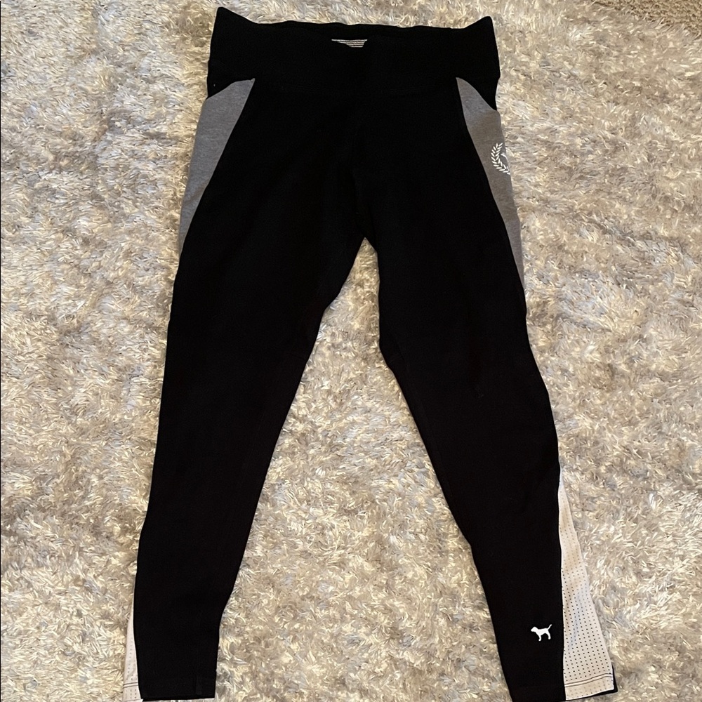 PINK Victoria's Secret Black Leggings with Gray Panels